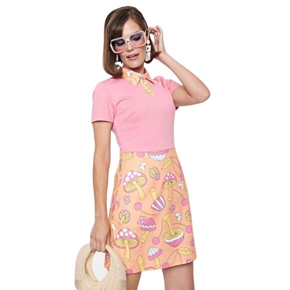 Smak Parlour Unique Vintage Pink Funky Mushroom Mini Dress L NWOT - Picture 3 of 4